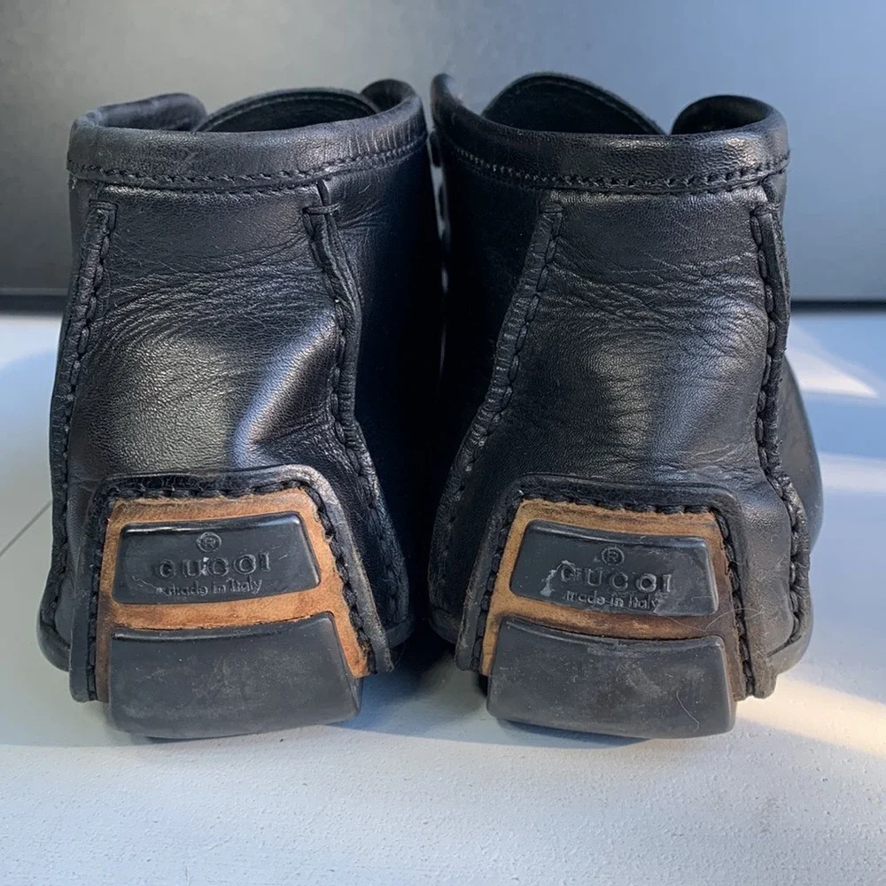 Gucci Chukka Driving Moccasin Boots Shoes Mens 7 Black Luxury Leather Italy